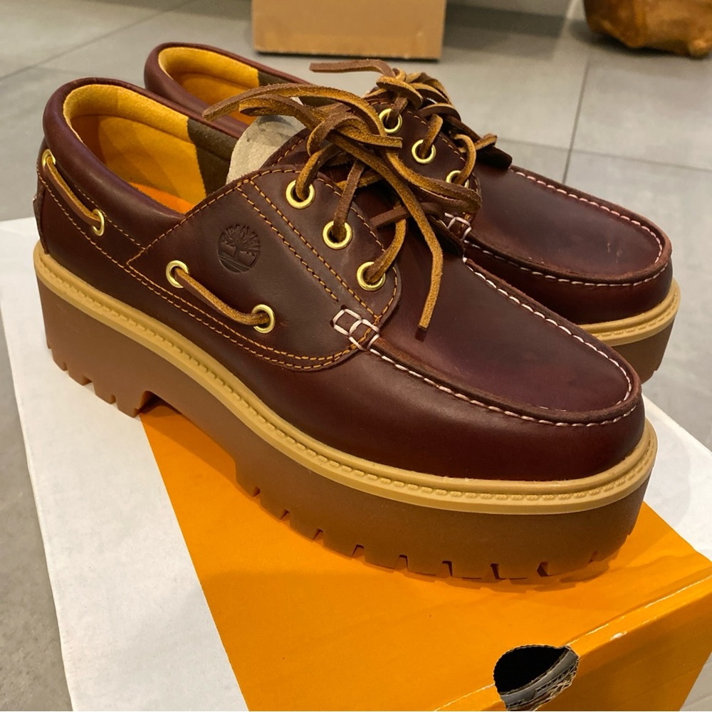 Timberland Burgundy Brown Chunky Lug Sole Boat Shoes